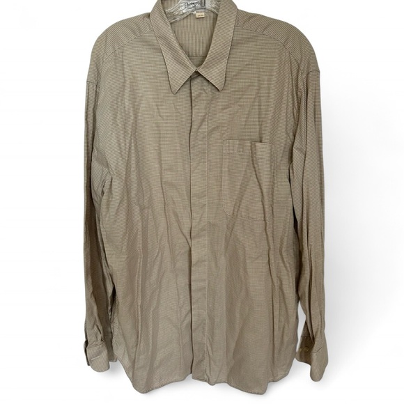 Tan Long Sleeve Button-Up Men’s Shirt Made in Italy Size 17.5 34/35 - Picture 1 of 4